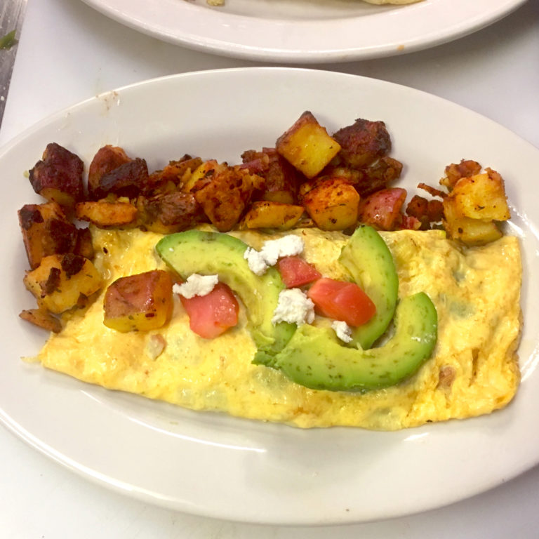 avocado feta cheese and tomatoe omelette